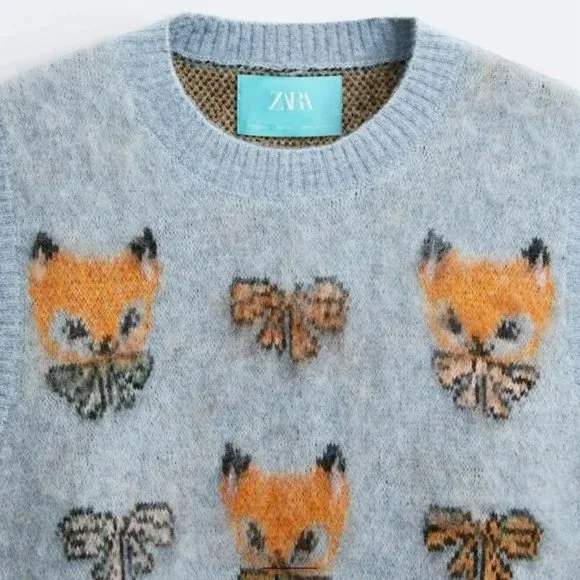 23AW ZARA×HARRY LAMBERT ニットベスト キツネ Lサイズ ZARA X HARRY LAMBERT JACQUARD KNIT VEST - KITTEN PRINT